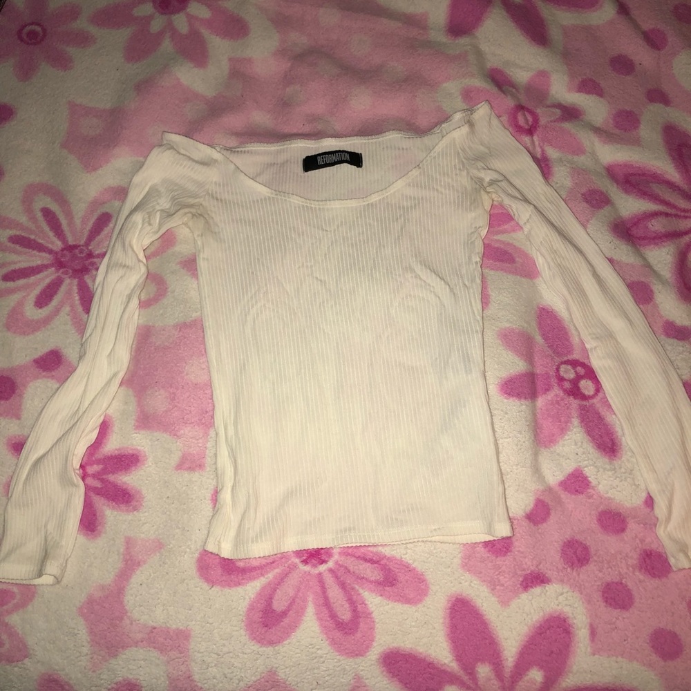 Reformation off the shoulder white top